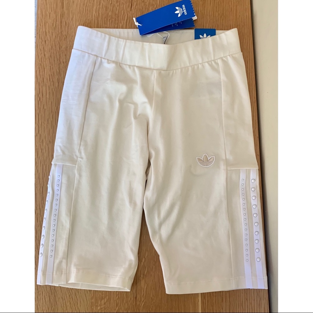 NWT Adidas off white biker shorts Pearl details
